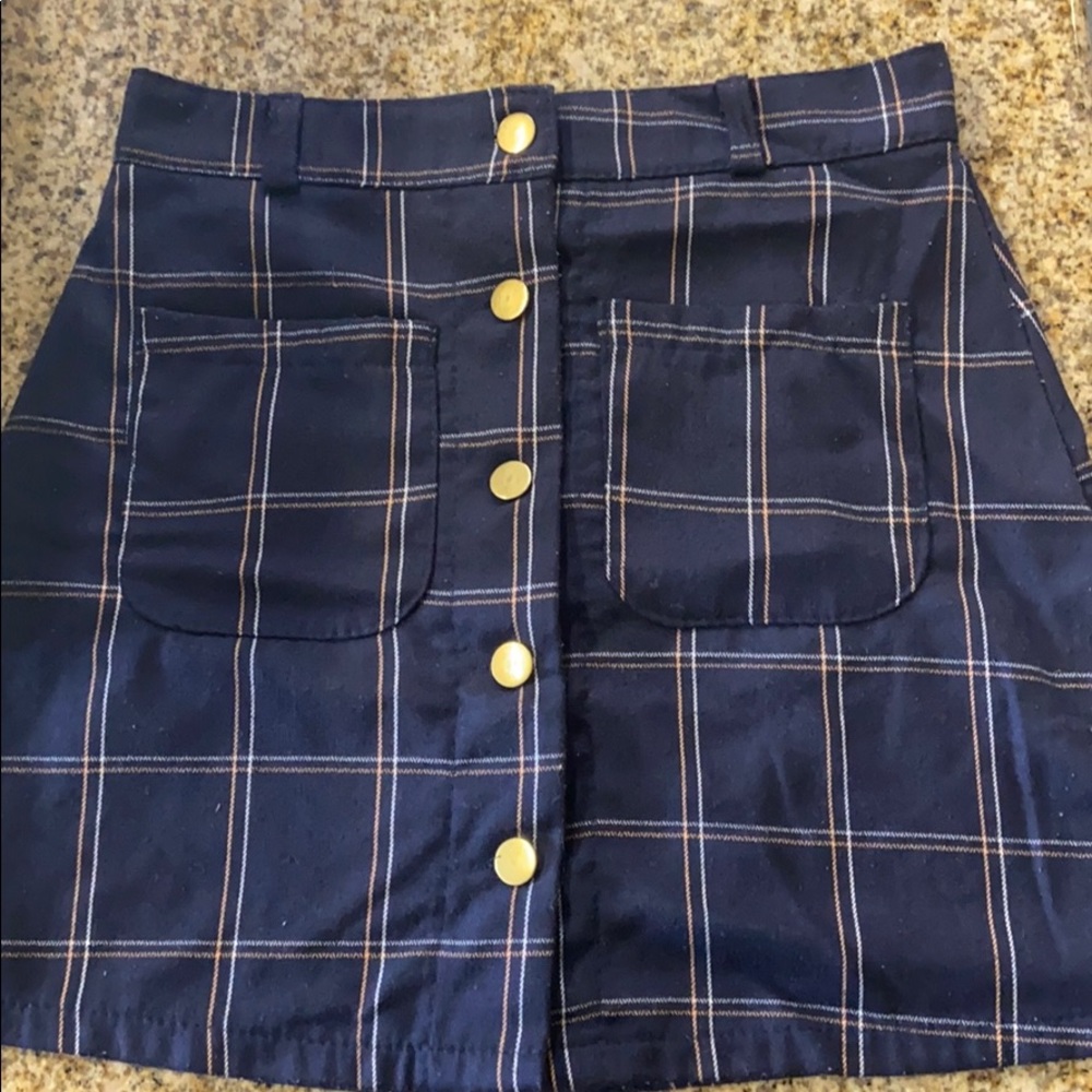Navy blue plaid mini skirt